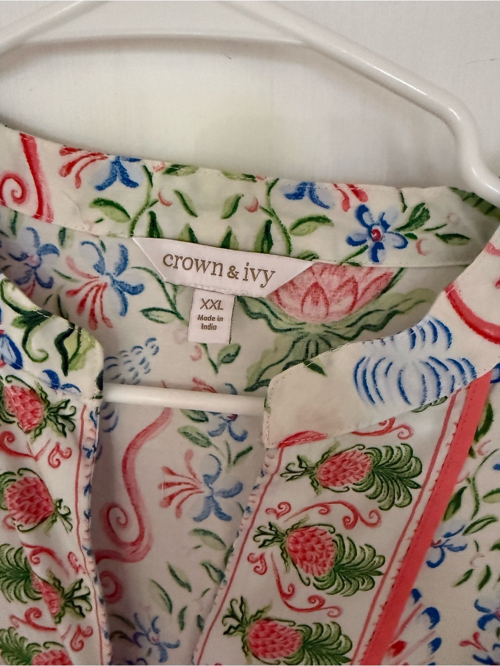 crown & ivy White Floral Tie-Waist Midi Dress with Green & Coral Print - Picture 2 of 2